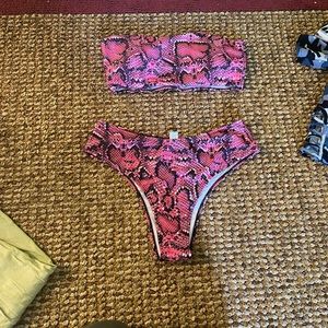 Snake print bandeau bikini
